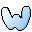 Two pixelated light blue wing shapes with black outlines on a gray background, side-by-side in a W-formation.