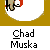 Animated pixel art of a character with red hair and beige clothing performing various poses above text reading "Chad Muska" on a gray background with brown accents.