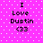 Pixelated text on a pink dotted background with white dots, showing 'I Love Dustin <33' in two identical vertical arrangements.