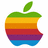 A rainbow-colored Apple logo with a green leaf on top, set against white background, accompanied by red text reading "An apple a day keeps the virus away!" in cyan and gray