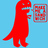 Red pixelated dinosaur stands on light blue background holding a red-and-white patterned object, with black section displaying "me when hungry" in blue text.