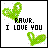 Static pixel art icon featuring two green heart shapes and black text on a white background with gray transparency dots.