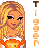 Pixel art contact sheet of a cartoon female character with blonde hair in six animated frames showing subtle facial expression changes and eye color variations, wearing an orange top against white background.