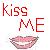 Pixelated icon with 'KISS ME' text in red and pink hues above a stylized mouth with parted lips.