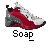 Pixelated red and white shoe with black accents on gray background, labeled 'Soap' in blocky text below.