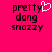 A bright pink background displays pixelated text 'pretty dong snozzy' with a white heart symbol replacing the letter 'y' in 'pretty', which is absent in the second view.
