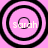 Four circular black-and-white concentric rings on a pink background, each containing the text 'sarah' in light gray lowercase letters.