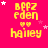 Yellow pixelated text 'bfz eden' and 'hailey' on bright pink background with white stars, some frames show star positions shifting slightly.