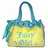 A pixelated handbag with blue straps and yellow body appears on a white background, next to yellow text reading "Juicy Girl" on light blue.