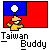 Pixelated yellow character with brown accents stands before a blue-and-red background; text below reads "Taiwan Buddy".