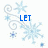 Pixelated snowflake design with blue text reading LET, it, and SNOW across three on white background