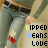 A static image of a person wearing light blue ripped jeans with red accents and a dark belt, overlaid with text reading "RIPPED JEANS LIVE" in varying colors.
