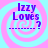 Four identical display 'Izzy Loves?' text over pink and cyan spiral backgrounds with dashed lines beneath the question mark