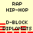 Pixelated text displays 'RAP', 'HIP-HOP', 'D-BLOCK', and 'DIPLOMATS' in black on a light yellow background with red horizontal bars.