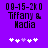 Purple background with black pixelated text reading '09-15-2K0 Tiffany & Nadia' and five white/purple pixelated heart symbols below.