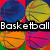 basketballs in various colors with text overlays reading "Basketball," "All," and "Day" on a red, green, blue, and orange background