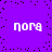 Purple background with scattered black dots and four instances of the word 'nora' in white pixelated text arranged in a