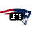 Animated sequence of New England Patriots logo with text overlays: 'LETS', 'GO', and 'PATS!' in black boxes over the logo.