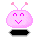 Two pixelated pink characters with heart-shaped antennae and black bases, one smiling with curved eyes, the other with large circular eyes.