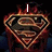 Superman logo with fiery border and blue background, displaying text changes across frames.