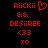 Red pixelated text and symbols on black background, with 'Riickii' featuring a heart symbol replacing the second 'i', followed by '&', 'DESiirEE', '<33', and 'xO'.