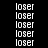 Pixelated text 'loser' repeated across a black background with yellow highlight bars in specific and