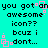 Pixelated cyan background with black text reading 'you got an awesome icon?? bcuz i dont...' and pink square-shaped animations scattered across the image.