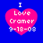 Four identical pink heart-shaped icons with white text on a blue background, each displaying 'I Love Cramer 9-18-08' in pixelated font.