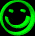Green circular icon with smiling face and vertical oval base, showing three sequential views of rotation against black background.