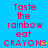 Blue background with red text reading 'Taste the rainbow eat CRAYONS' and small yellow star-like pixels scattered throughout.
