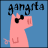 Pixelated static icon featuring a pink cartoon pig wearing black sunglasses against a solid blue background with the word 'gangsta' in pixelated text above it.
