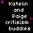 Pixelated text reads 'Katelin and Paige criticism buddies' with pink stars on black background, some letters partially obscured by star overlays.