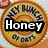 Four circular display sequential text overlays on a Honey Bunches of Oats cereal box background, each showing different words from the product name