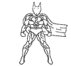 Black-and-white line drawing of a superhero figure with bat-like ears, muscular build, and flowing cape in six sequential poses showing slight variations in stance.