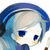 Pixelated anime-style character with blue headphones, light blue hair, and blue eyes, wearing a dark blue top, shown in three sequential poses with shifting head angles and eye positions.