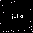 Black background with white pixelated dots forming a border and scattered pattern, four instances of the text 'julia' in lowercase white letters positioned at top-left, top-right, bottom-left, and bottom-right.