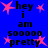 Blue background with pink star shapes and black text reading 'hey i am sooooo pretty' in a pixelated font.
