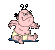 Pixelated cartoon baby in diaper with pink skin, black hair tufts, and yellow underpants on blue base, showing multiple expressions from smiling to crying.