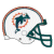 Pixelated image of a white football helmet with teal and orange accents, featuring a stylized dolphin logo on the side.