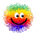 Two identical pixelated rainbow-colored smiley face icons displayed side-by-side on a gray background.