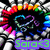 Pixelated icon with rainbow-colored hair, black background, and green text reading 'Sara<3' on a purple banner.