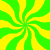 A static image of a green and yellow spiral pattern with alternating bright green and yellow curved stripes radiating from four central points.