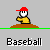 Pixelated character in yellow shirt and red cap performs baseball actions with a white ball on gray background.