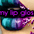 Pixelated close-up of lips with teal and purple lip gloss, scattered pink sparkles on skin, text overlays in multiple colors.
