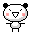 Pixelated cartoon panda with black ears, white face, pink cheeks, and a small triangular mouth on gray background.