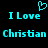 Cyan pixelated text on black background reads "I Love Christian" with a cyan heart symbol above the left side.