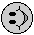 Pixelated circular icon set with multiple variations of black shapes on light gray background, including smiley faces and abstract forms.