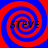 Four identical spiral patterns in red and blue with the text 'STEVE' overlaid in black, arranged in a on a solid red background