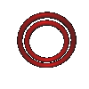 Red interlocking rings rotate through multiple configurations against a gray background, transitioning from stacked circles to crossed loops and intersecting forms.