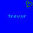 Blue background with green pixelated heart symbol above two instances of the word 'trevor' in light blue pixelated text.